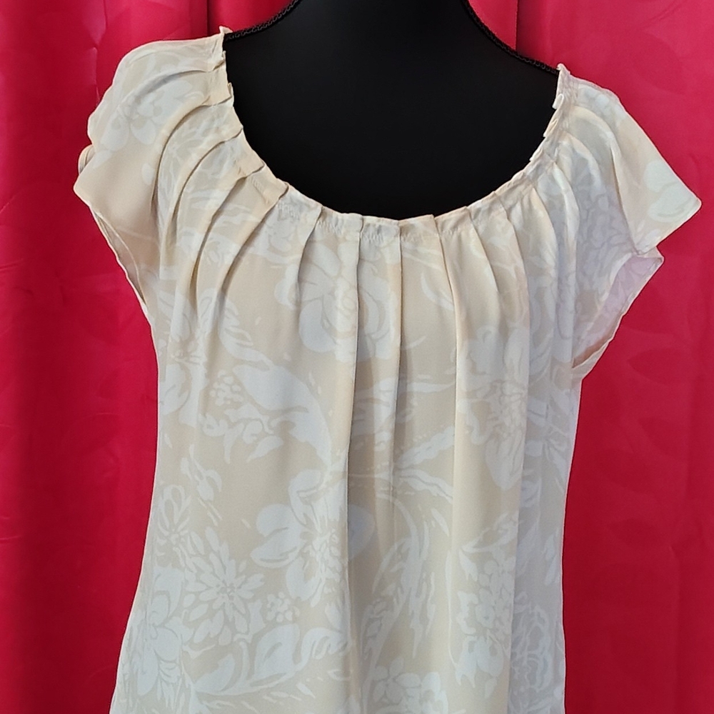 LC Lauren Conrad Beige Floral Blouse
